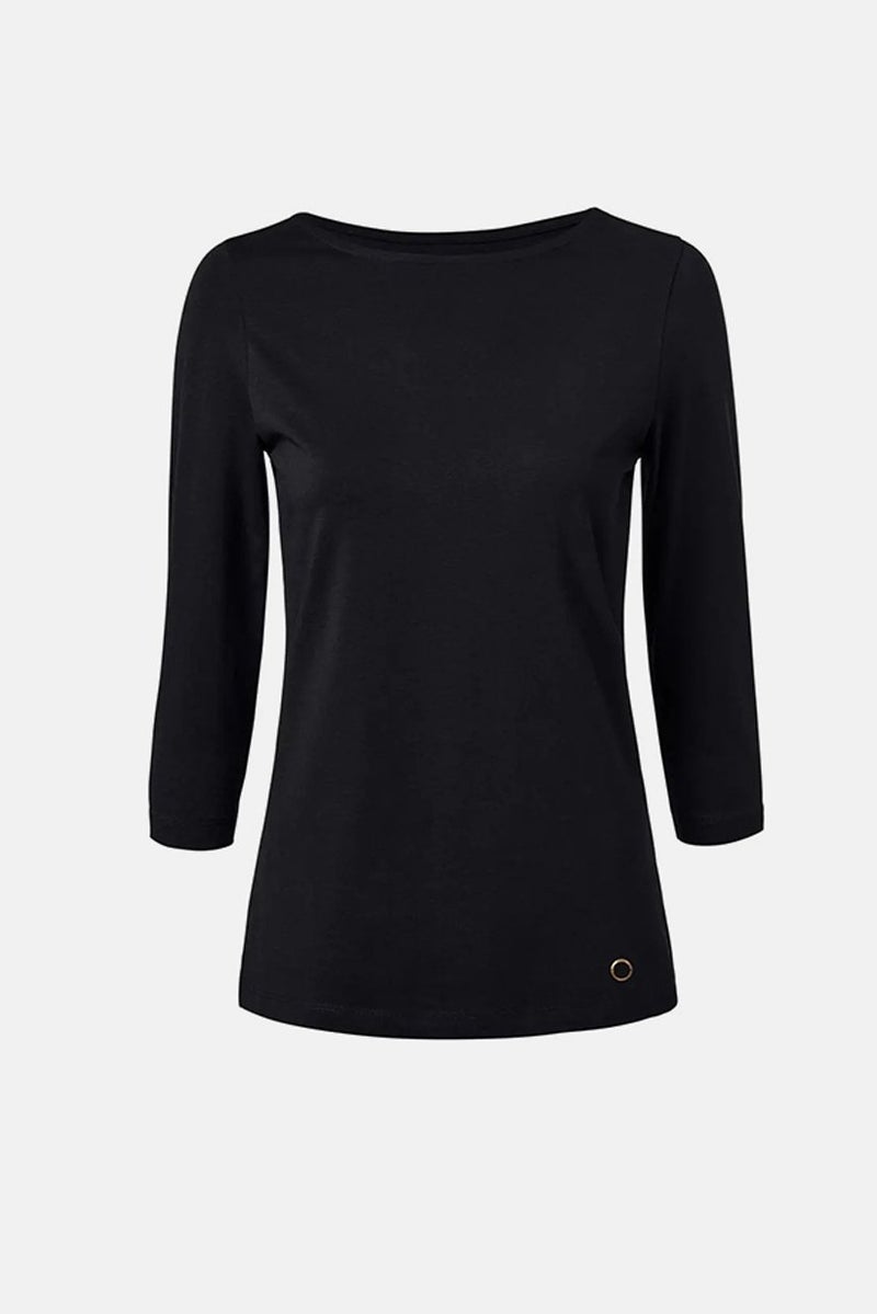 Tchibo Women Round Neck 3/4 Sleeve Plain Blouse, Black - Image 3