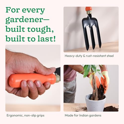 UGAOO Gardening Tools Kit for Home Garden – 5 Pcs Garden Tools Set with Cultivator, Fork, Narrow Trowel, Wide Trowel & Weeder | Heavy Duty Planting Tools for Home Gardening - Image 4