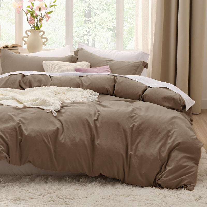 Bedsure Deep Khaki Duvet Cover King Size 3 Pieces Prewashed CottonLike Extra Soft Bedding Set Includes 1 Duvet Cover 104x90 Inches with Zipper Closure 2 Pillow Shams Comforter Not Included