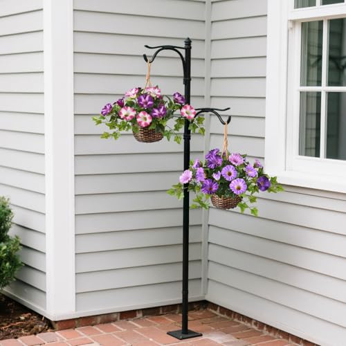 ZFProcess 2 Set Artificial Outdoor Flowers with Hanging Basket, 2 Hanging Planters Faux Silk Morning Glory Flowers for Spring Summer Front Porch Garden Patio Home Decor(Dark Orchid) - Image 4