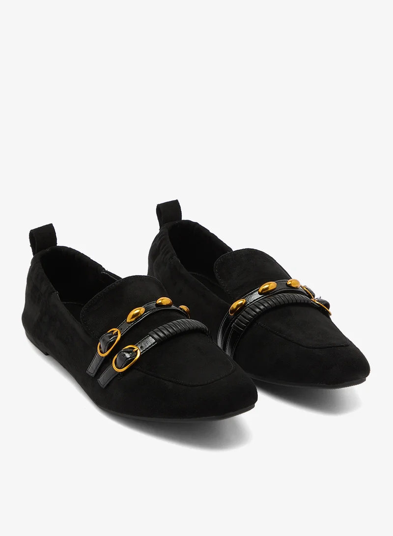 Ella Black Buckle Detail Suede Loafers for Women | Best Price UAE