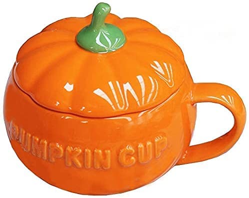 Eplze YBK Tech Cute Pumpkin Cup, Ceramic Coffee Mug, Tea Cup with Lid (8.5oz) - Image 1