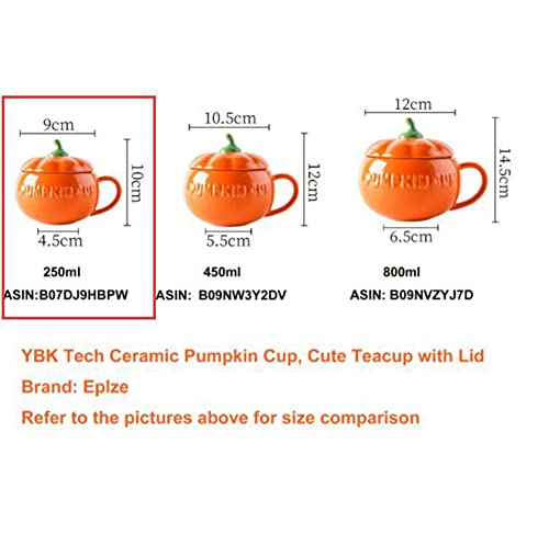 Eplze YBK Tech Cute Pumpkin Cup, Ceramic Coffee Mug, Tea Cup with Lid (8.5oz) - Image 2