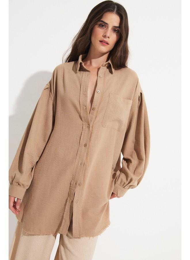 جون قميص فيسكوز بليند حصري لشهر يونيو - بيج - Image 2