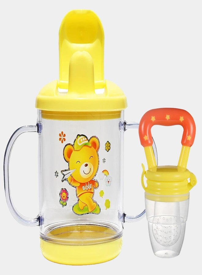 Alya The Cheeky kIdzz Baby Feeding Sipper Unbreakable Plastic Bottle Cup/Mug Learning Sippy BPA Free with Baby Fruit Silicone Food Teether BPA Free (Pack of 1) - Image 1