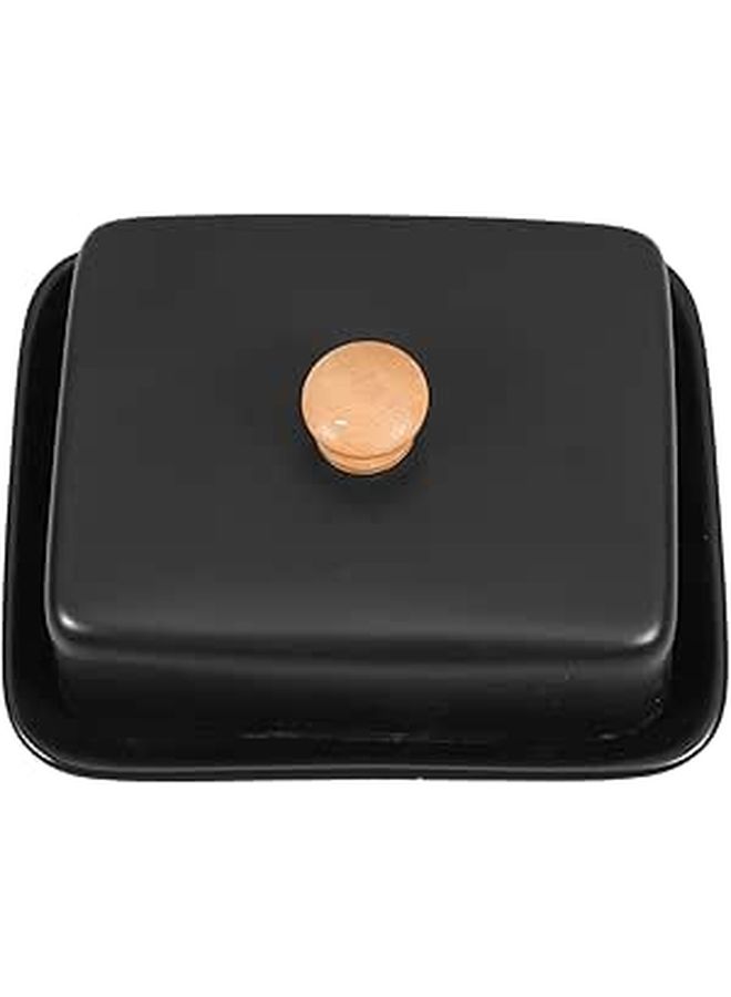 Ceramic Butter Dish with Lid Black Container for Kitchen Countertop and Fridge - Image 1