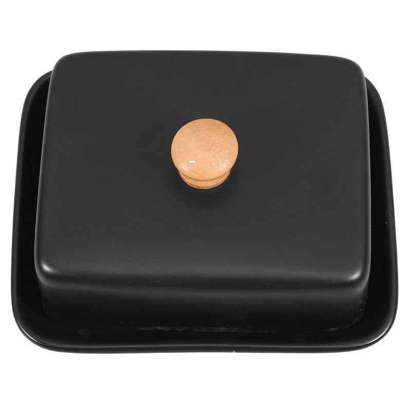 Ceramic Butter Dish with Lid Black Container for Kitchen Countertop and Fridge - Image 2