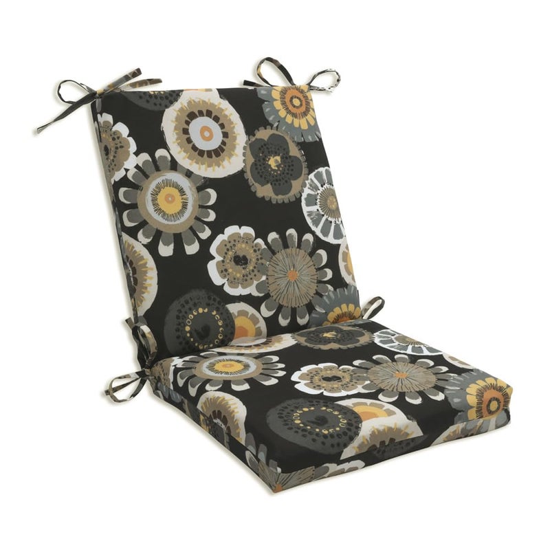 Pillow Perfect Floral IndoorOutdoor Solid Back 1 Piece Square Corner Chair Cushion with Ties Deep Seat Weather and Fade Resistant 365 x 18 BlackYellow Crosby 1 Count