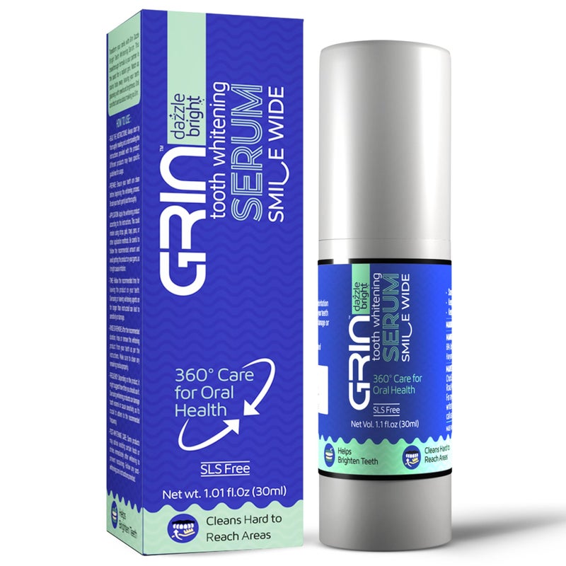 GRIN Dazzle Bright Teeth Whitening Serum 30ml | Teeths Color Corrector 360° Oral Dental Care, Removes Tooth Stains | SLS-Free & Non Invasive Formula | Enamel Safe Instant Brightening for Brighter Smile - Image 1