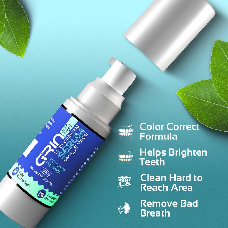 GRIN Dazzle Bright Teeth Whitening Serum 30ml | Teeths Color Corrector 360° Oral Dental Care, Removes Tooth Stains | SLS-Free & Non Invasive Formula | Enamel Safe Instant Brightening for Brighter Smile - Image 3