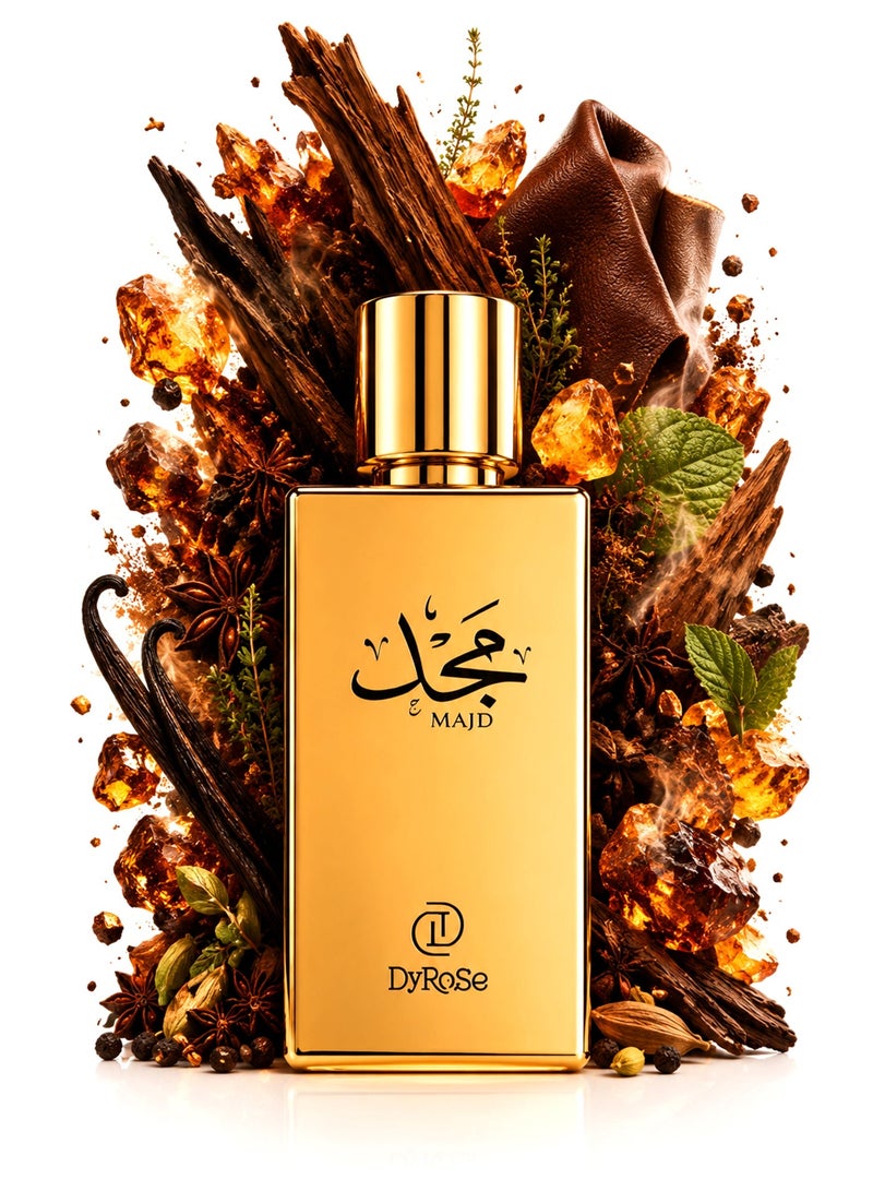 Dyrose Majd Eau De Perfume 100ml | Luxury Men's Amber Woody Perfume with Vanilla & Myrrh | Long Lasting Signature Fragrance - Image 1