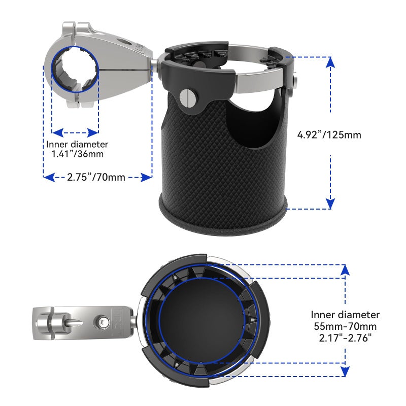 LEXIN LX-C3 Motorcycle Cup Holder with 360Â°swivel ball-Mount, Large Boat Drink Holder with Basket, Metal Handlebar Mount for Motorcycle Passenger/ATV/Scotter/Harley, Fits Handlebar 7/8'' to 1 1/4'' - Image 4