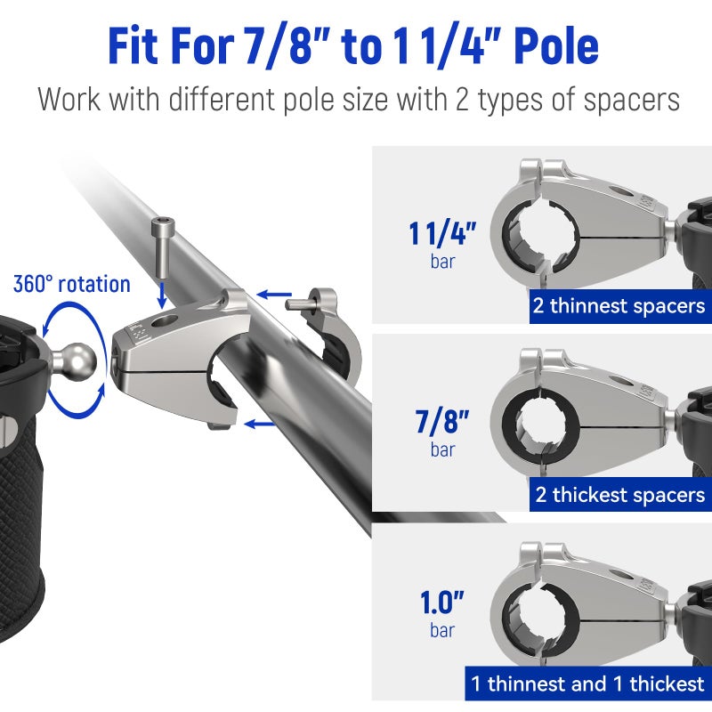 LEXIN LX-C3 Motorcycle Cup Holder with 360Â°swivel ball-Mount, Large Boat Drink Holder with Basket, Metal Handlebar Mount for Motorcycle Passenger/ATV/Scotter/Harley, Fits Handlebar 7/8'' to 1 1/4'' - Image 5
