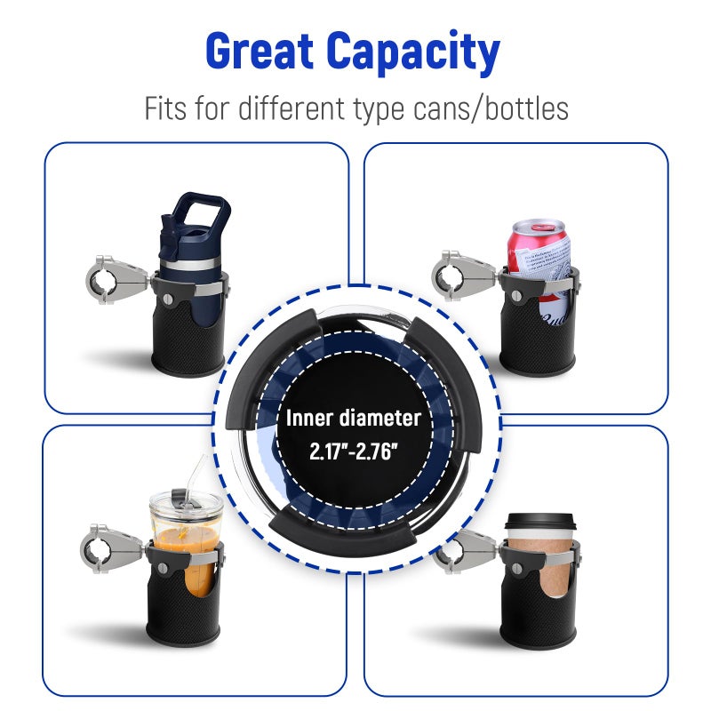LEXIN LX-C3 Motorcycle Cup Holder with 360Â°swivel ball-Mount, Large Boat Drink Holder with Basket, Metal Handlebar Mount for Motorcycle Passenger/ATV/Scotter/Harley, Fits Handlebar 7/8'' to 1 1/4'' - Image 3