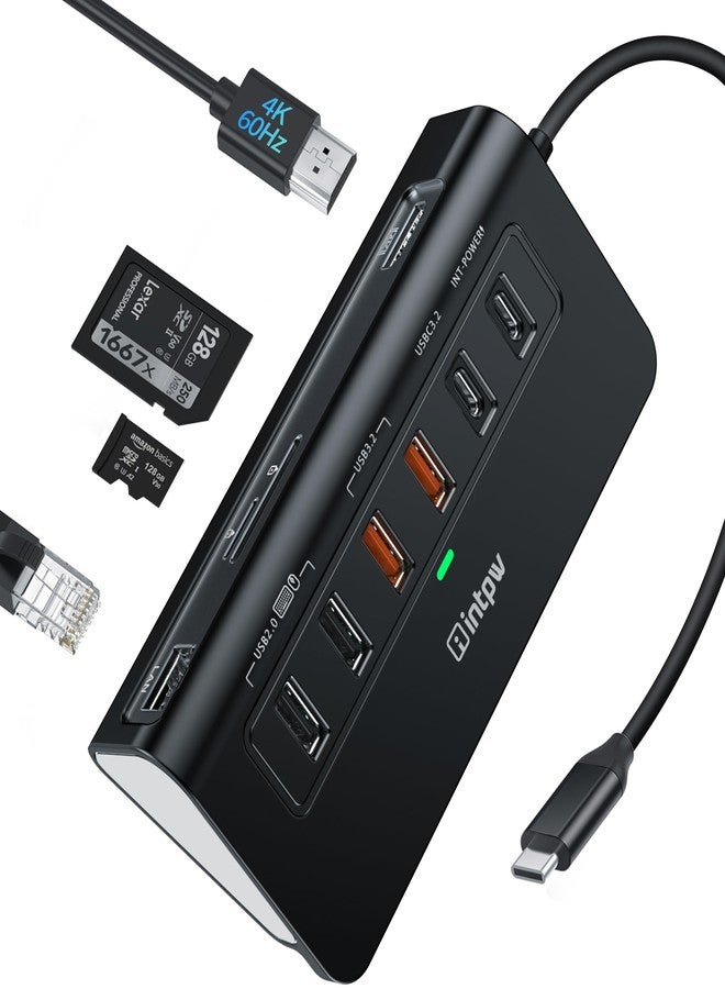intpw USB C Hub Ethernet, 10Gbps USB C Docking Station 10-in-1 with 4K@60Hz HDMI, Type-C & 2 USB A 3.2 Data, LAN, 2 USB A 2.0, PD 100W, SD/TF Ports, Powered USB Hub for Laptop, PC, iPhone 16/15, Mac - Image 1