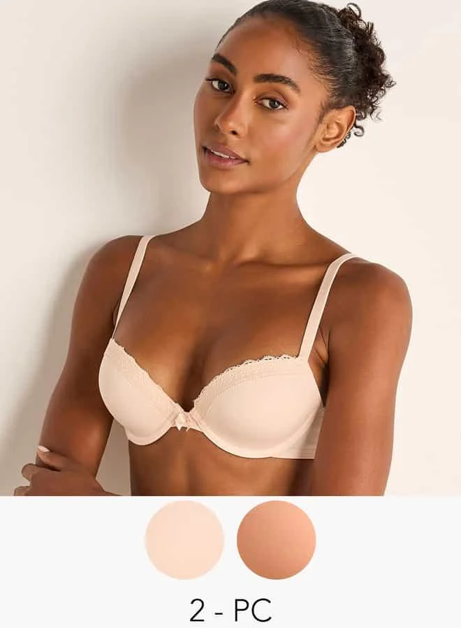 Splash FAV Set of 2 - Laced Plunge Bra with Hook and Eye Closure