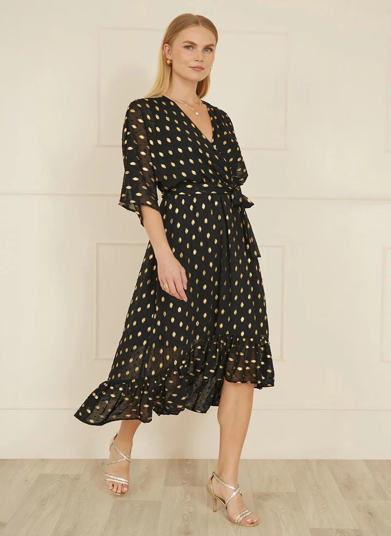 Yumi Foil Print Wrap Over Dress