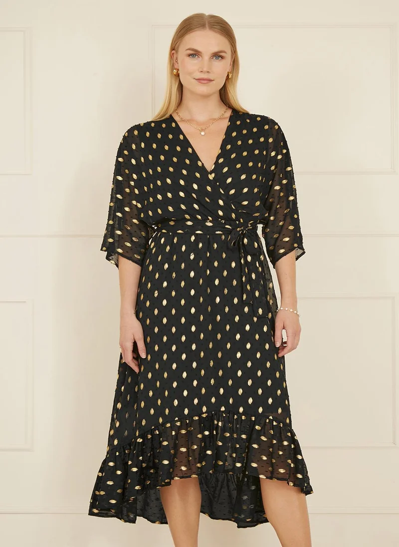 Yumi Foil Print Wrap Over Dress