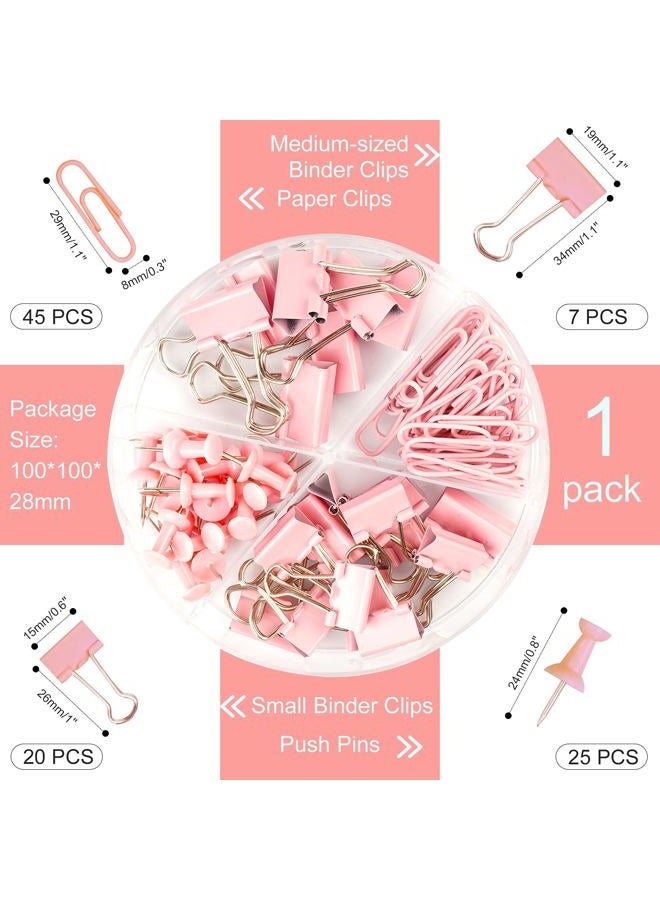 DANRONG 97 PCS Office Supplies for Women, Paper Clips, Binder Clips and Push Pins Set, Paperclips Thumb Tacks School and Home Desk Supplies, Desk Organized (Pink) - Image 2