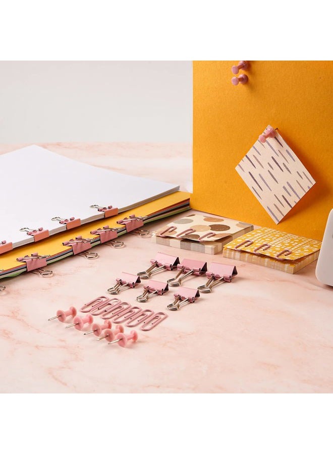 DANRONG 97 PCS Office Supplies for Women, Paper Clips, Binder Clips and Push Pins Set, Paperclips Thumb Tacks School and Home Desk Supplies, Desk Organized (Pink) - Image 4