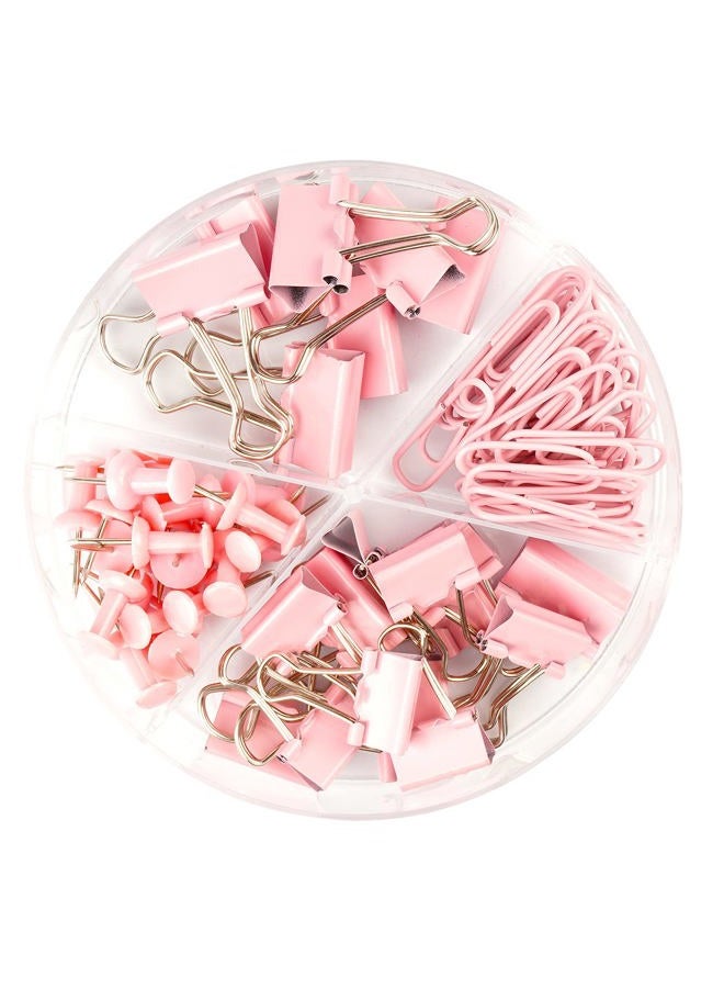DANRONG 97 PCS Office Supplies for Women, Paper Clips, Binder Clips and Push Pins Set, Paperclips Thumb Tacks School and Home Desk Supplies, Desk Organized (Pink) - Image 1