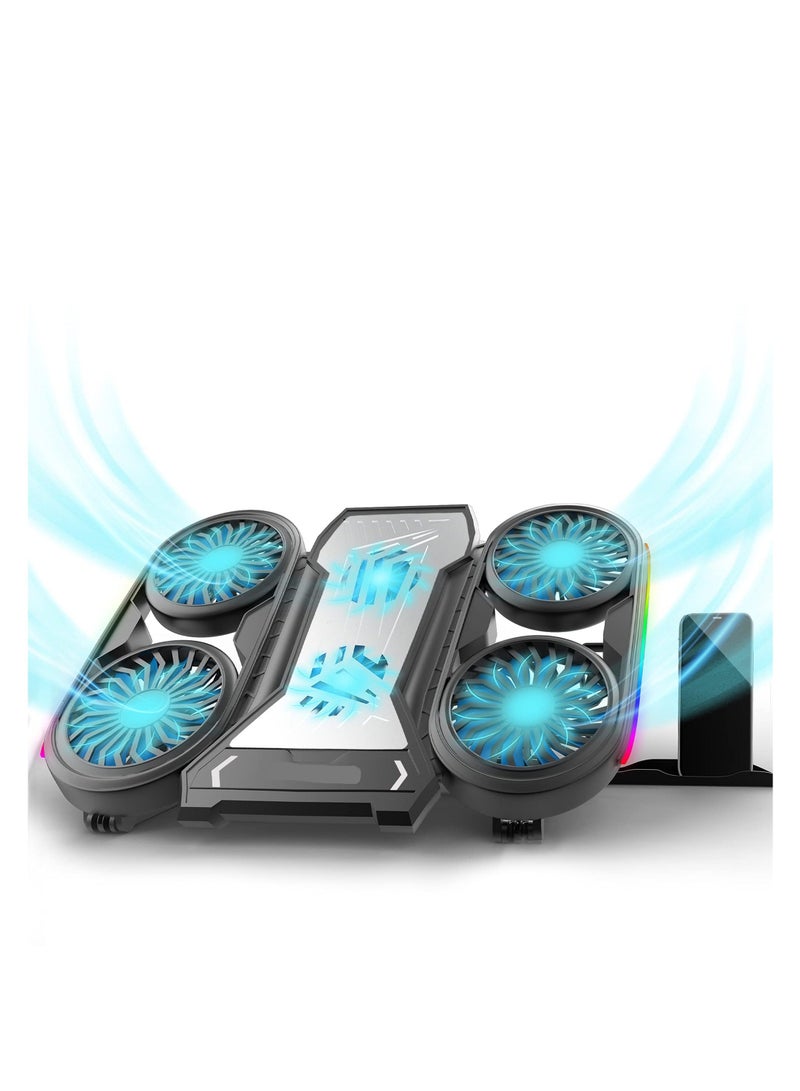 Loquat Laptop Cooling Pad, Cooler with 6 Fans Prevent Overheating, Adjustable Height RGB Lights Phone Holder, Dual USB Ports, Low Noise, Suit for All Gaming Computer Up to 17” - Image 1
