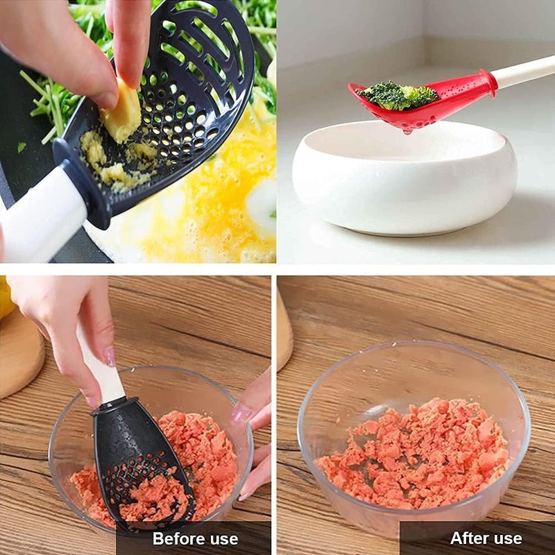 klarako 3 PCS Multifunctional Kitchen Cooking Spoon, Multi-Functional Skimmer Slotted Spoon,Non-Toxic and High Temperature Resistant for Draining, Mashing, Grinding, Garlic Press Crusher (B) - Image 4