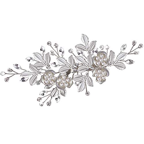 CROWN GUIDE Crystal Rhinestone Bridal Hair Comb Barrette Handmade Flower Clip Pin Wedding Hair Accessories Pieces for Women Silver - Image 2