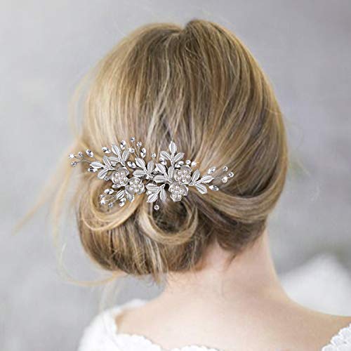 CROWN GUIDE Crystal Rhinestone Bridal Hair Comb Barrette Handmade Flower Clip Pin Wedding Hair Accessories Pieces for Women Silver - Image 4