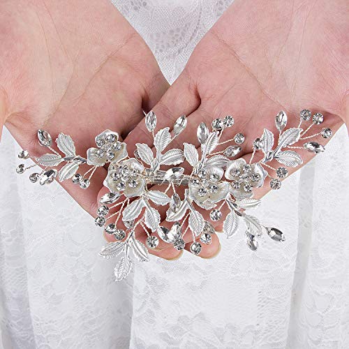 CROWN GUIDE Crystal Rhinestone Bridal Hair Comb Barrette Handmade Flower Clip Pin Wedding Hair Accessories Pieces for Women Silver - Image 5