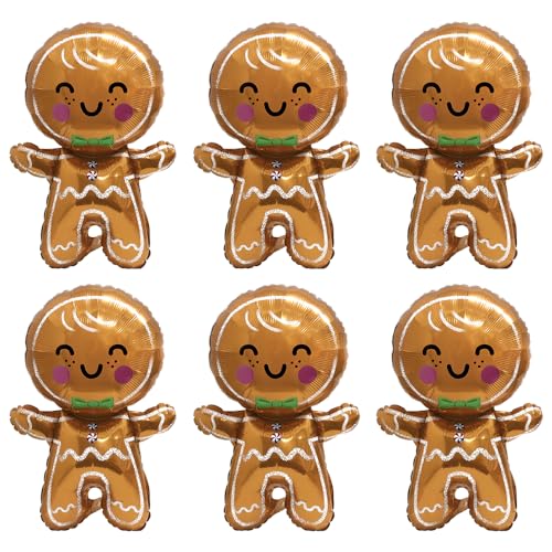 Deermon Jumbo Gingerbread Man Xmas Foil Party Balloons 6 Pack Merry Christmas Mylar Helium Large Gingerbread Man Kids Balloon For New Year Eve Holiday Festival Birthday Party Decorations Supplies - Image 1