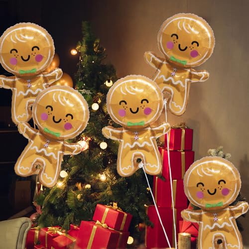 Deermon Jumbo Gingerbread Man Xmas Foil Party Balloons 6 Pack Merry Christmas Mylar Helium Large Gingerbread Man Kids Balloon For New Year Eve Holiday Festival Birthday Party Decorations Supplies - Image 5