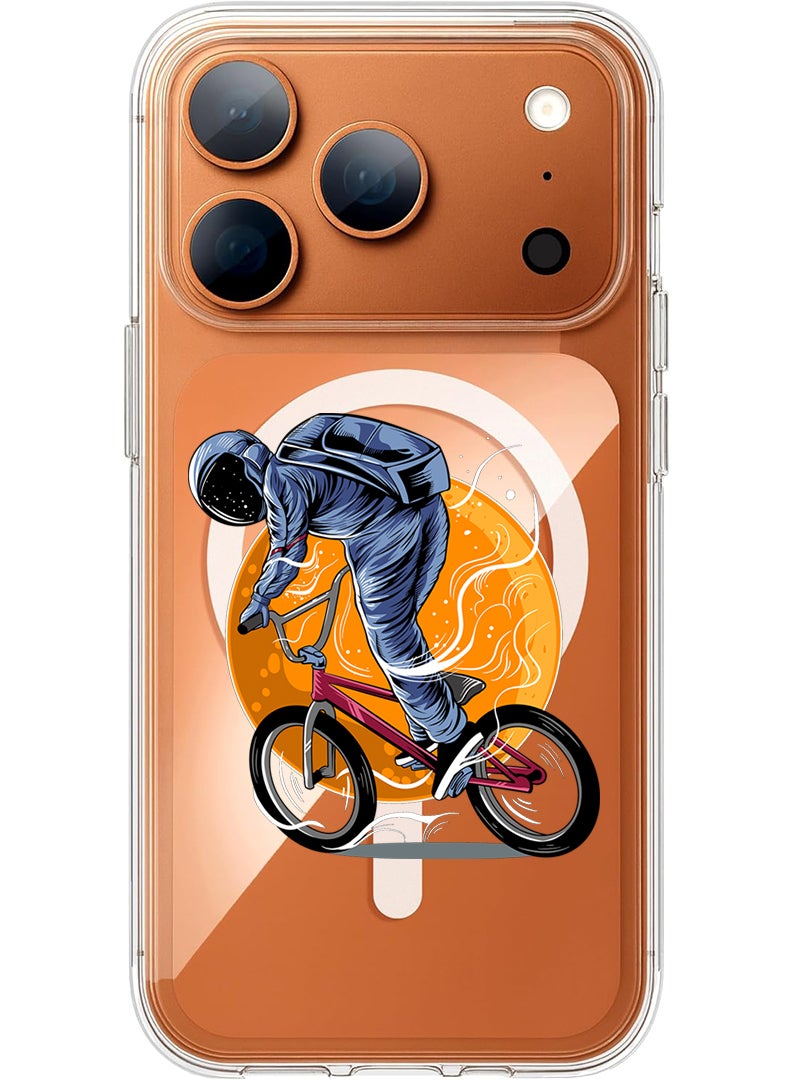 Theodor Magnetic Case for Apple iPhone 17 Pro Max Compatible with MagSafe Wireless Charging, Shockproof Phone Bumper Cover - Astronaut riding Bike - Image 1
