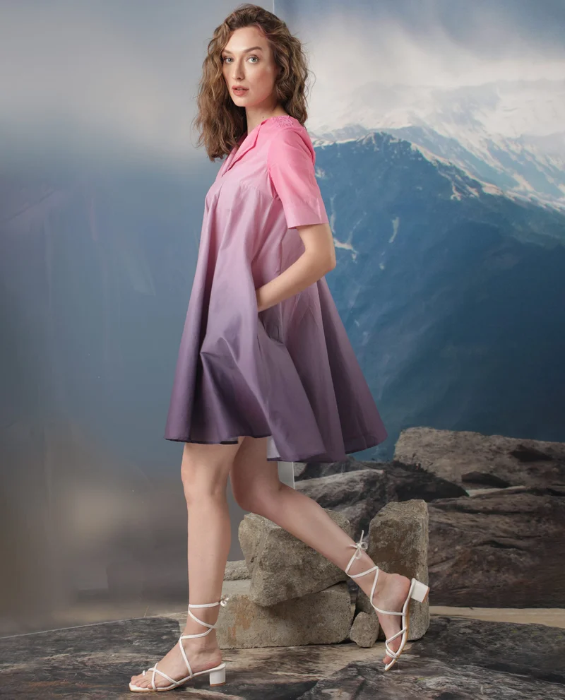ريريزم Women's Ombre Print Short Dress With Circular Flare