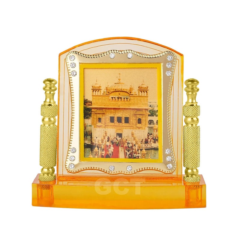 GCT Golden Temple (J001-5-A) Sikh Religious Acrylic Frame for Car Dashboard (L*B*H- 3.3 x 1.2 x 3.3 Inches) - Image 1