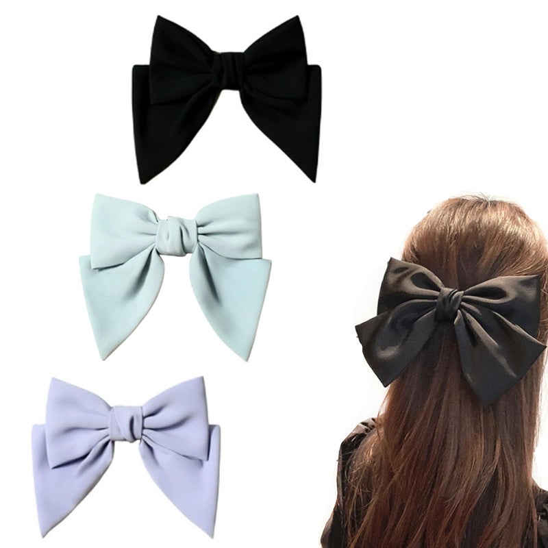 iRIIRIO 3pcs Hair Barrettes With Solid Colors Bows Hair Clips with Bowknot for French Hair Style for Girls Women (black/green/purple) - Image 1