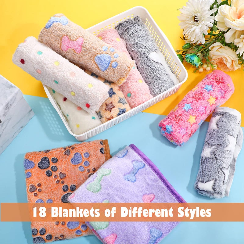 Chumia 18 Pcs Fleece Puppy Blanket Bulk, Soft Warm Pet Blanket with Paw Bone Star Elephant Dot Heart Printed Fluffy Throw Bed Mat for Small Medium Dog Cat Kitten Animals(23 x 16 Inch, Sweet) - Image 4