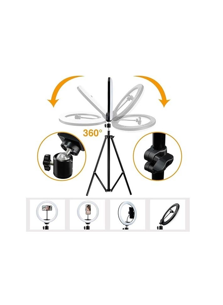 حلقة إضاءة سيلفي، حلقة إضاءة LED قابلة للتعتيم مقاس 10 بوصات مع حامل ثلاثي القوائم قابل للتعديل وحامل هاتف، 3 أوضاع إضاءة و10 مستويات سطوع للبث المباشر والمكياج ويوتيوب وتيك توك والتصوير الفوتوغرافي - Image 3