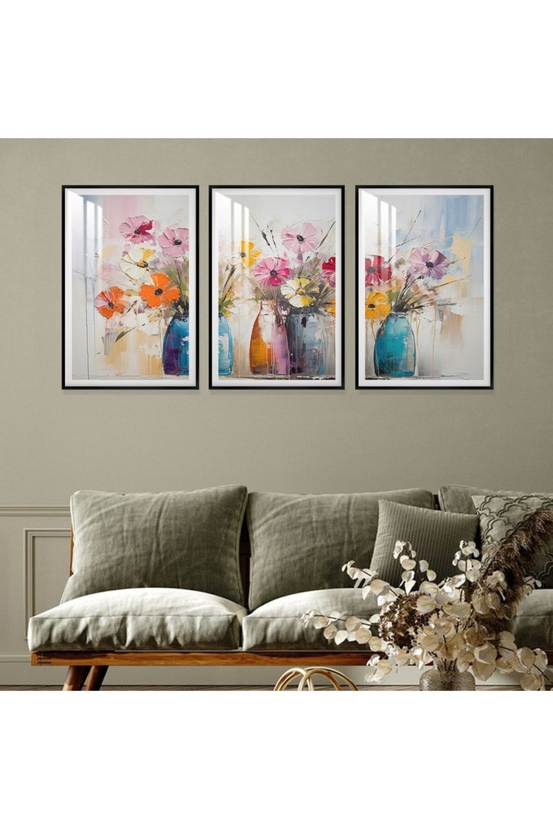 Marktna Three wooden wall painting with a frame and a clear acrylic layer - Image 1