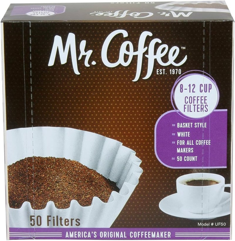 Mr. coffee Basket Coffee Filters, 8-12 Cup, White Paper, 8-Inch, 50-Count Boxes (Pack of 1) (Packaging May Vary) - Image 1