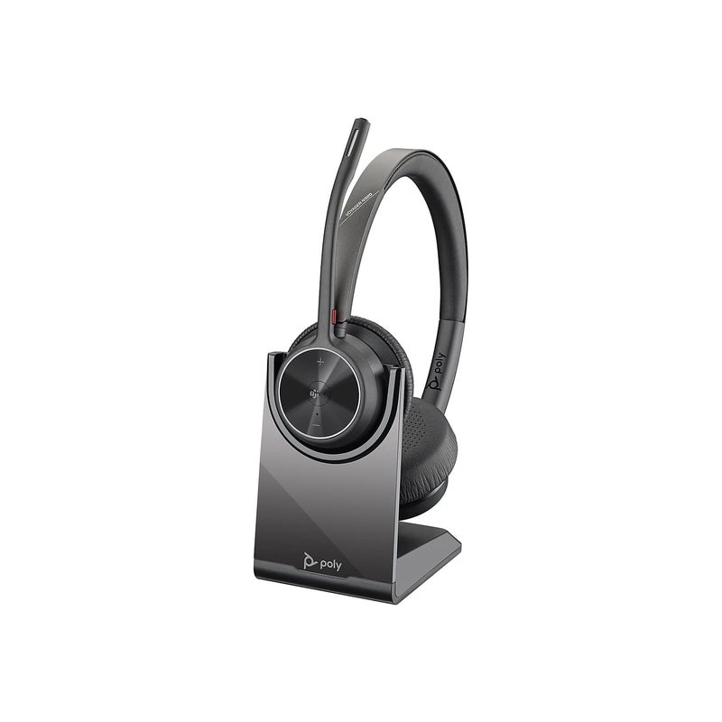 Poly - Voyager 4320 UC Wireless Headset + Charge Stand (Plantronics) - Headphones w/Mic - Connect to PC/Mac via USB-A Bluetooth Adapter, Cell Phone via Bluetooth-Works w/Teams (Certified), Zoom&More
