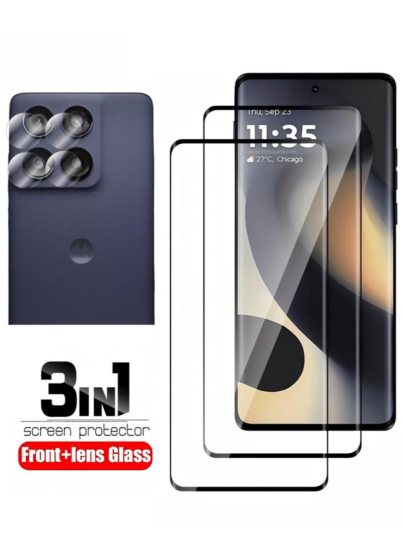 CoomBe 3 in 1 Screen Protector Tempered Glass for Moto Edge 60 Fusion, 2 Front Glass and 1 Camera Lens Film, Scratch Resistant, Anti-Fingerprint, Bubble Free - Image 1