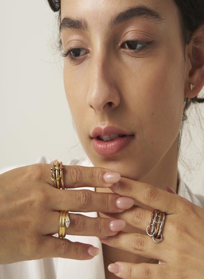 Shapes Studio Waterproof Linked Ring, stackable Ring, Minimalism style for women, Never Tarnish, best Birth day gift, Christmas Gift (Three Band (gold color, rose gold color and silver), 9) - Image 5