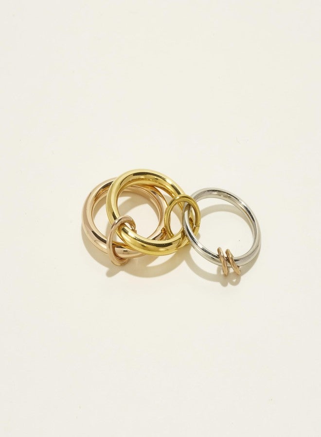 Shapes Studio Waterproof Linked Ring, stackable Ring, Minimalism style for women, Never Tarnish, best Birth day gift, Christmas Gift (Three Band (gold color, rose gold color and silver), 9) - Image 2