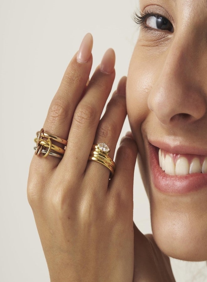 Shapes Studio Waterproof Linked Ring, stackable Ring, Minimalism style for women, Never Tarnish, best Birth day gift, Christmas Gift (Three Band (gold color, rose gold color and silver), 9) - Image 4