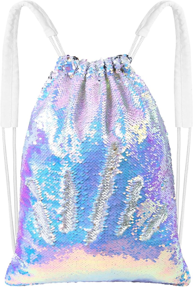 MHJY Sparkly Drawstring Backpack Mermaid Sequin Dance Bag Sports Gym Beach Swim Backpack Birthday Easter Gift Bag | Dance Bag, Sports, Gym, Beach, Swim, Backpack - Image 1