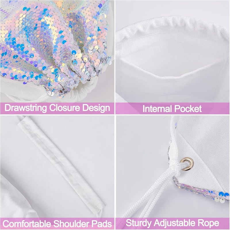 MHJY Sparkly Drawstring Backpack Mermaid Sequin Dance Bag Sports Gym Beach Swim Backpack Birthday Easter Gift Bag | Dance Bag, Sports, Gym, Beach, Swim, Backpack - Image 4