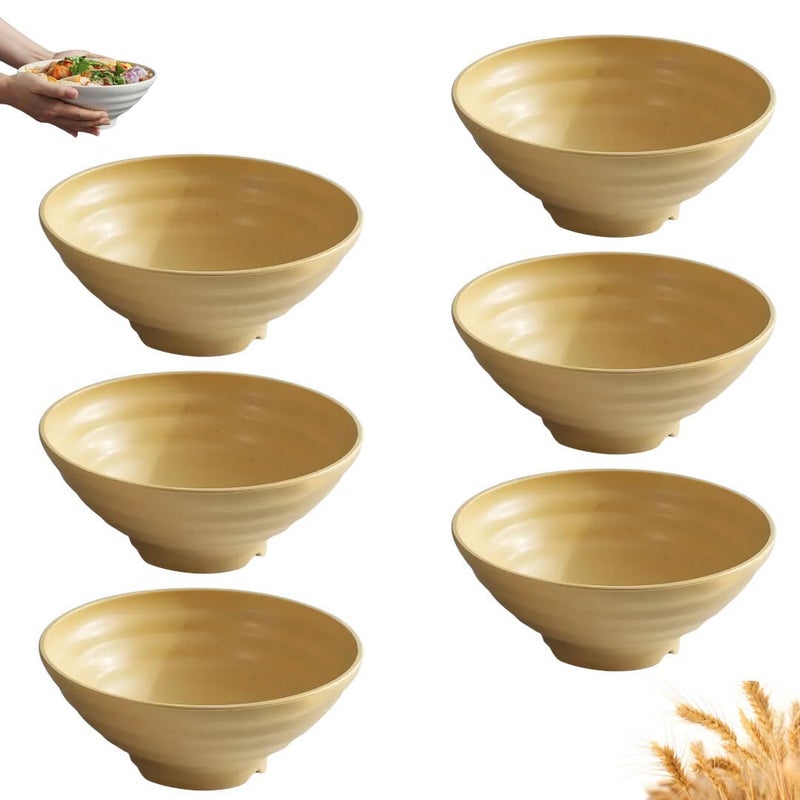 FLOXIT Wheat Straw Ramen Bowl Set 900 ml (Pack of 6) 7.5" Serving Bowl Set Eco-Friendly, Lightweight & Unbreakable Microwave Safe Bowl Set Serving Bowls for Kids & Adults (Yellow) - Image 1