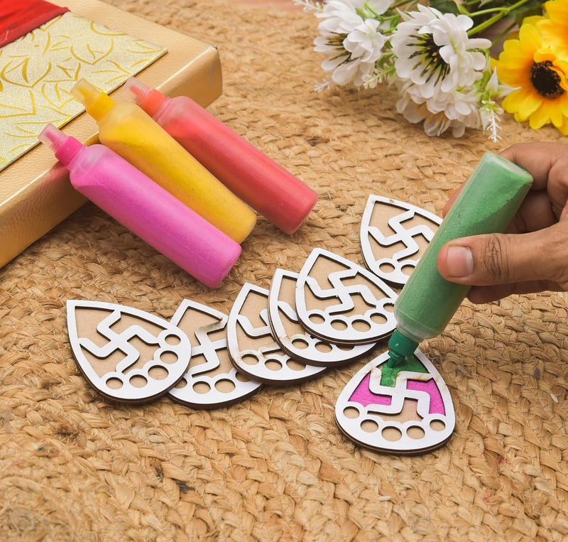 Haoser Pack of 12 Wooden Diwali Craft Cutouts – 2.7mm Pine MDF Swastik, Lotus, Feet & Diya Shapes for DIY Painting, Home Temple Wall Hanging, Festive Wedding Decoration & Rangoli Borders (3x3 Inch) (Swastik) - Image 1