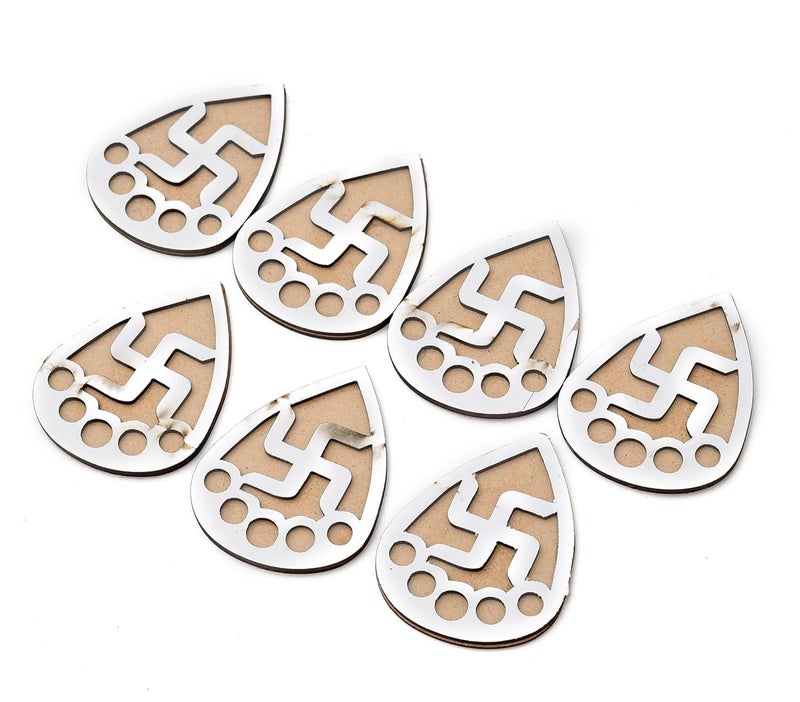 Haoser Pack of 12 Wooden Diwali Craft Cutouts – 2.7mm Pine MDF Swastik, Lotus, Feet & Diya Shapes for DIY Painting, Home Temple Wall Hanging, Festive Wedding Decoration & Rangoli Borders (3x3 Inch) (Swastik) - Image 3